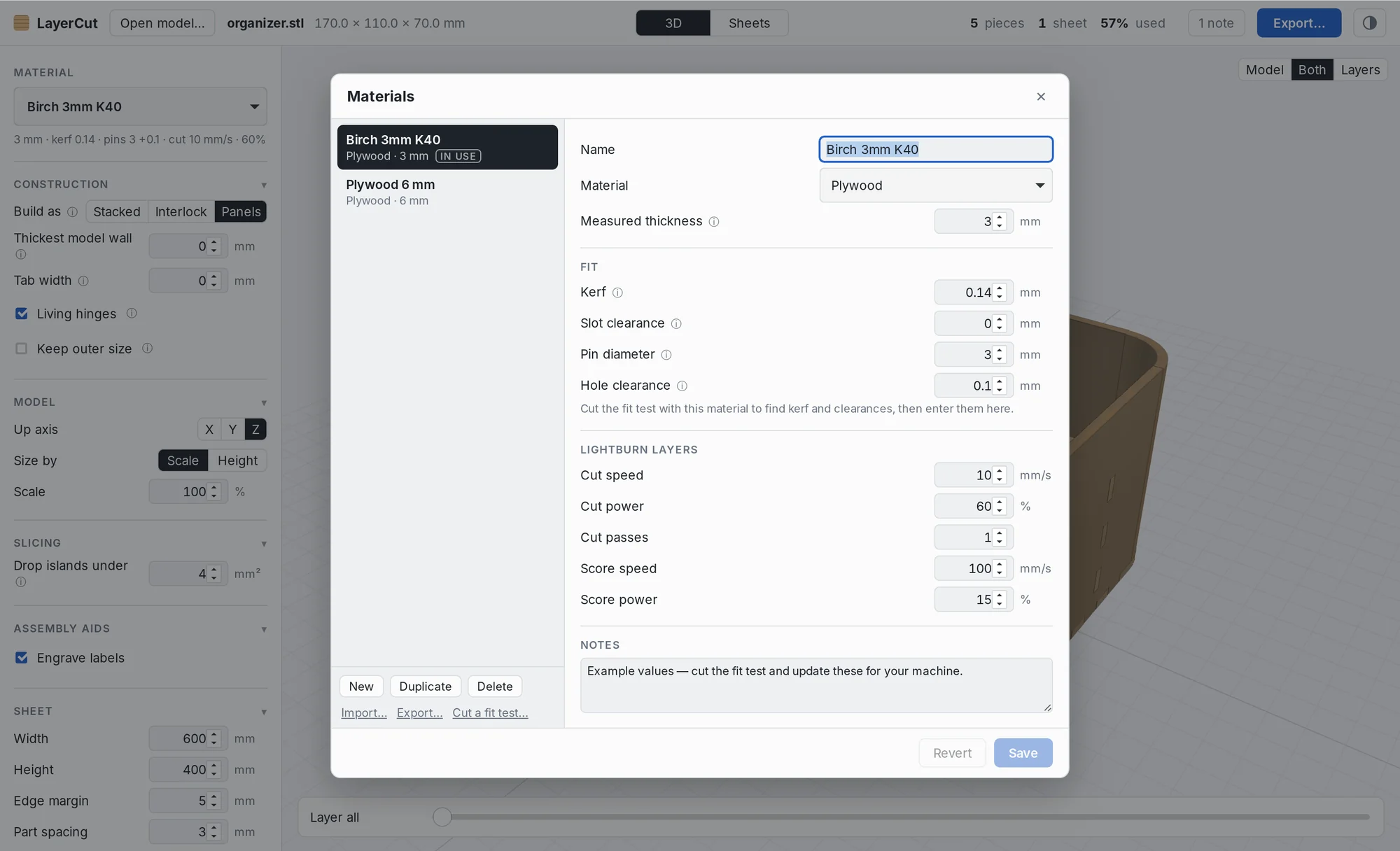The Materials panel